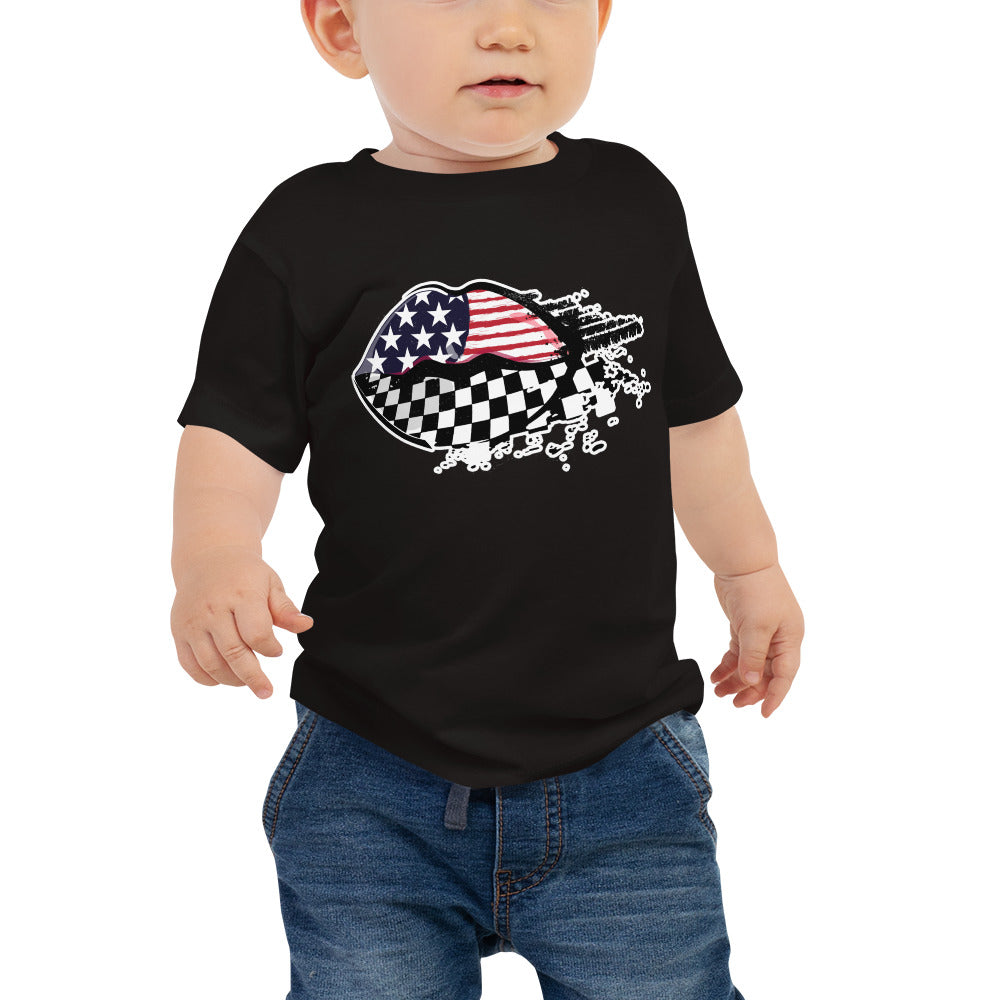 American Flag / Checkered Flag Racing Lips - Baby Jersey Short Sleeve Tee