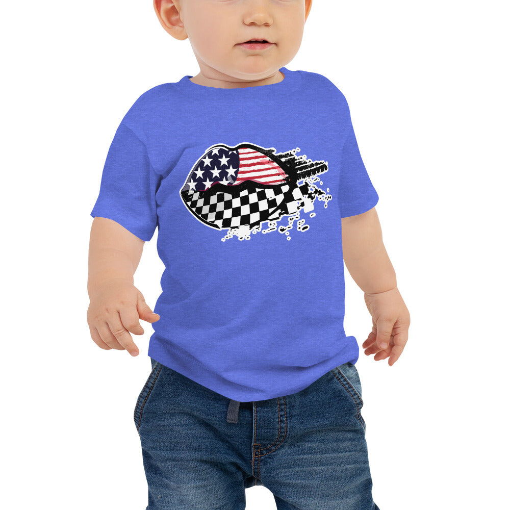 American Flag / Checkered Flag Racing Lips - Baby Jersey Short Sleeve Tee