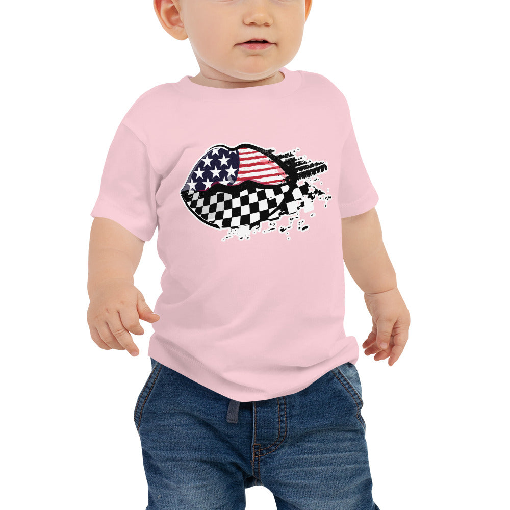 American Flag / Checkered Flag Racing Lips - Baby Jersey Short Sleeve Tee