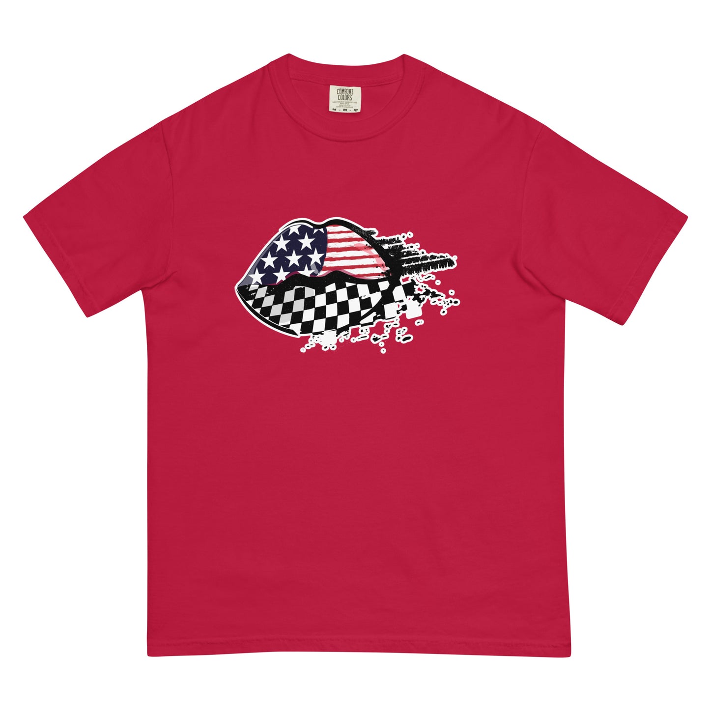 American Flag / Checkered Flag Racing Lips - Unisex garment-dyed heavyweight t-shirt